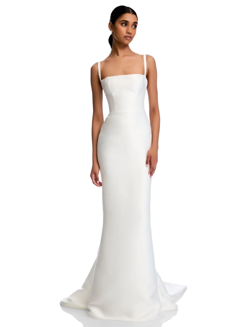 KYHA Arta- Minimalist White Square-Neck Wedding Gown with Slim Straps